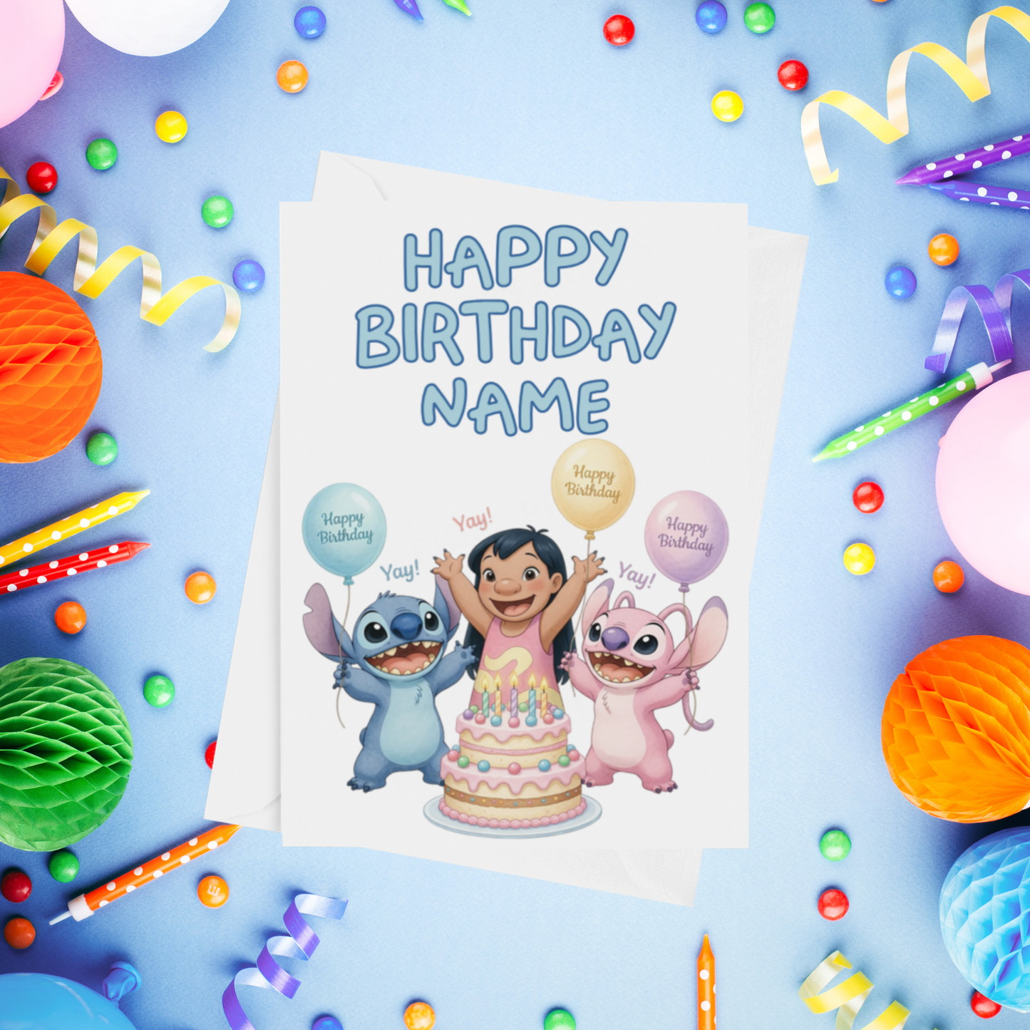 Angel, Lilo & Stitch Personalised Birthday Card
