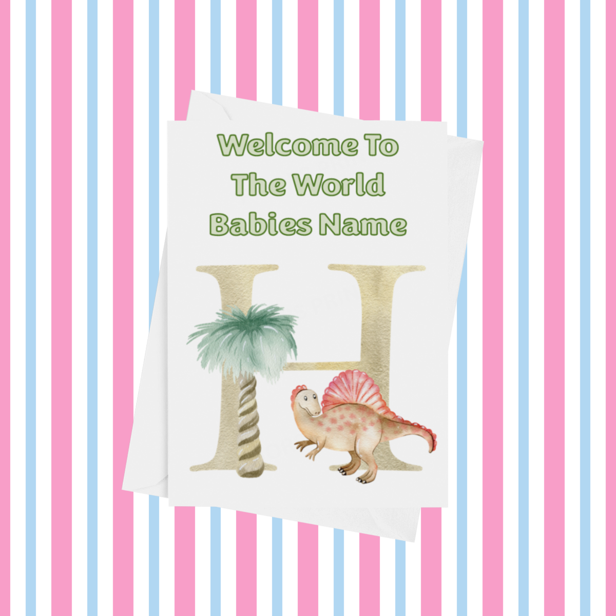 Welcome To The World Dinosaur Personalised Card for New Baby in Gold