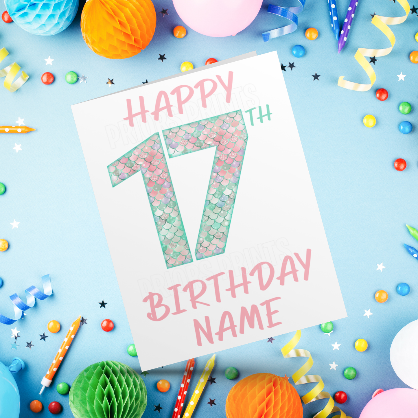 Personalised Mermaid Scales Birthday Card with age 1-20