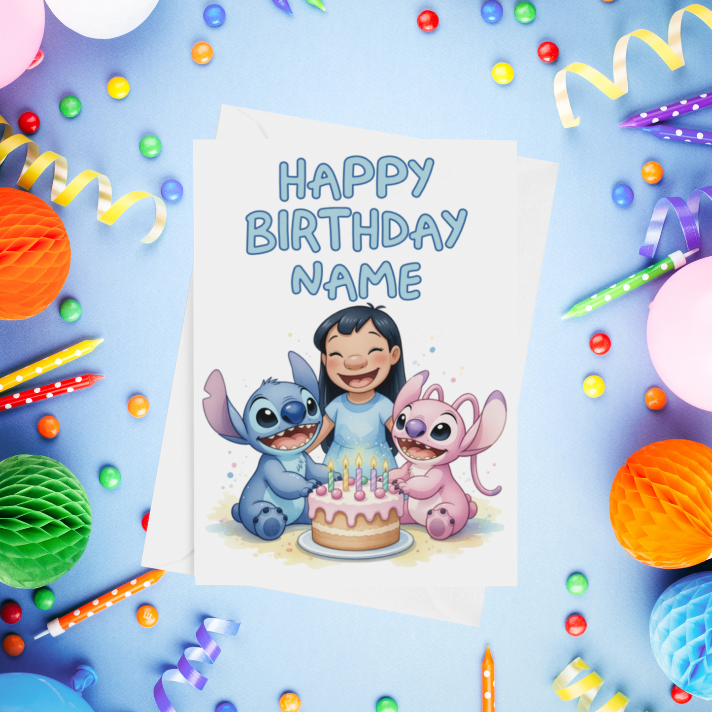 Angel, Lilo & Stitch Personalised Birthday Card