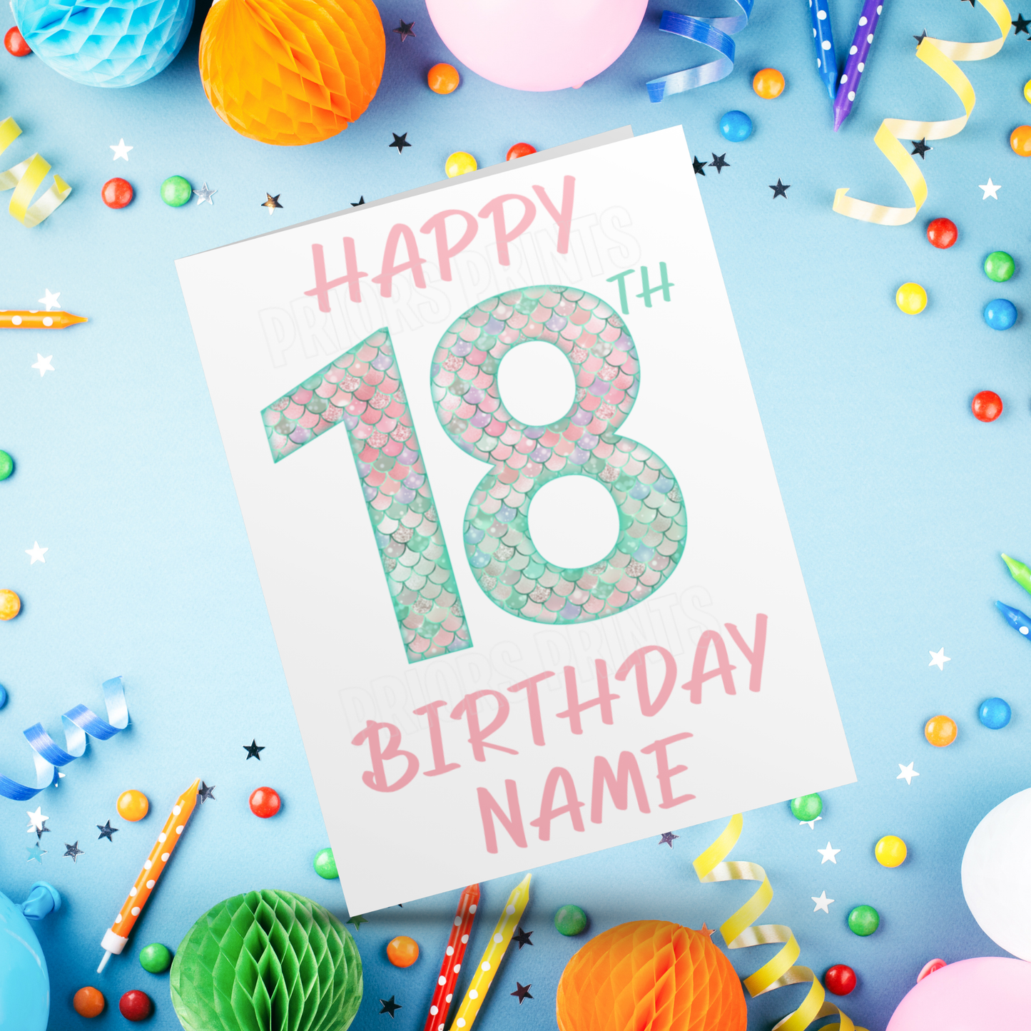 Personalised Mermaid Scales Birthday Card with age 1-20