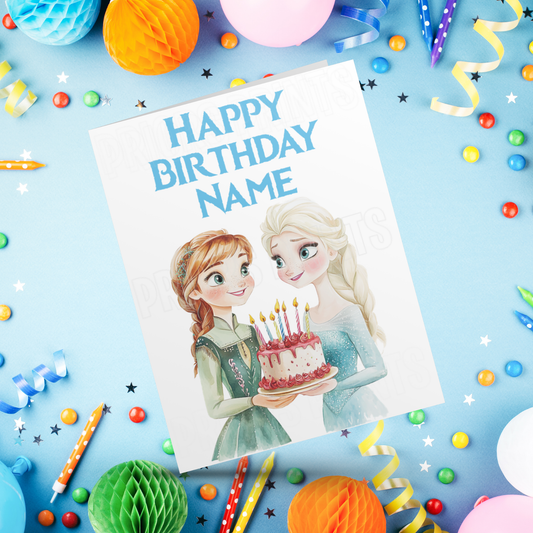Personalised Watercolour Frozen Birthday Card I Princess I Elsa I Anna I Olaf