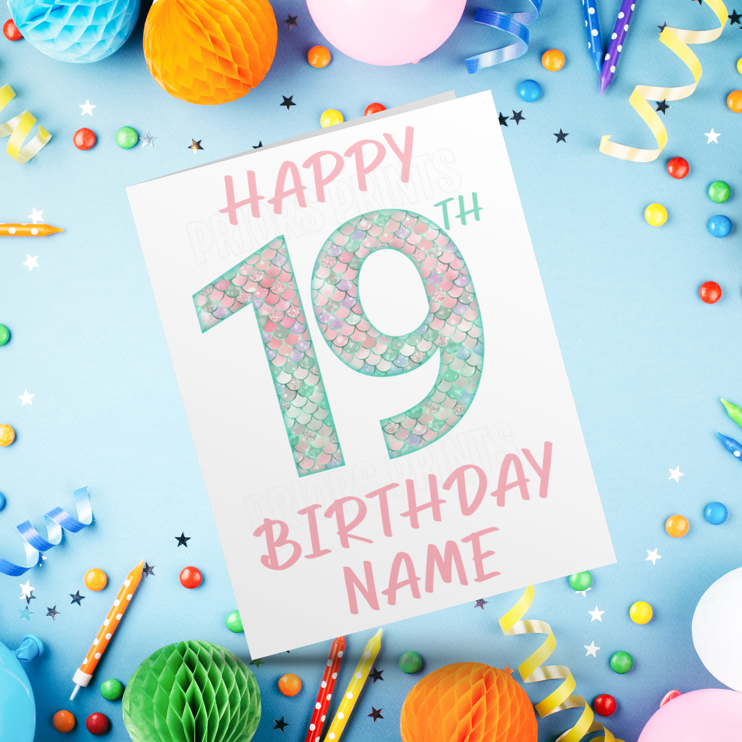 Personalised Mermaid Scales Birthday Card with age 1-20