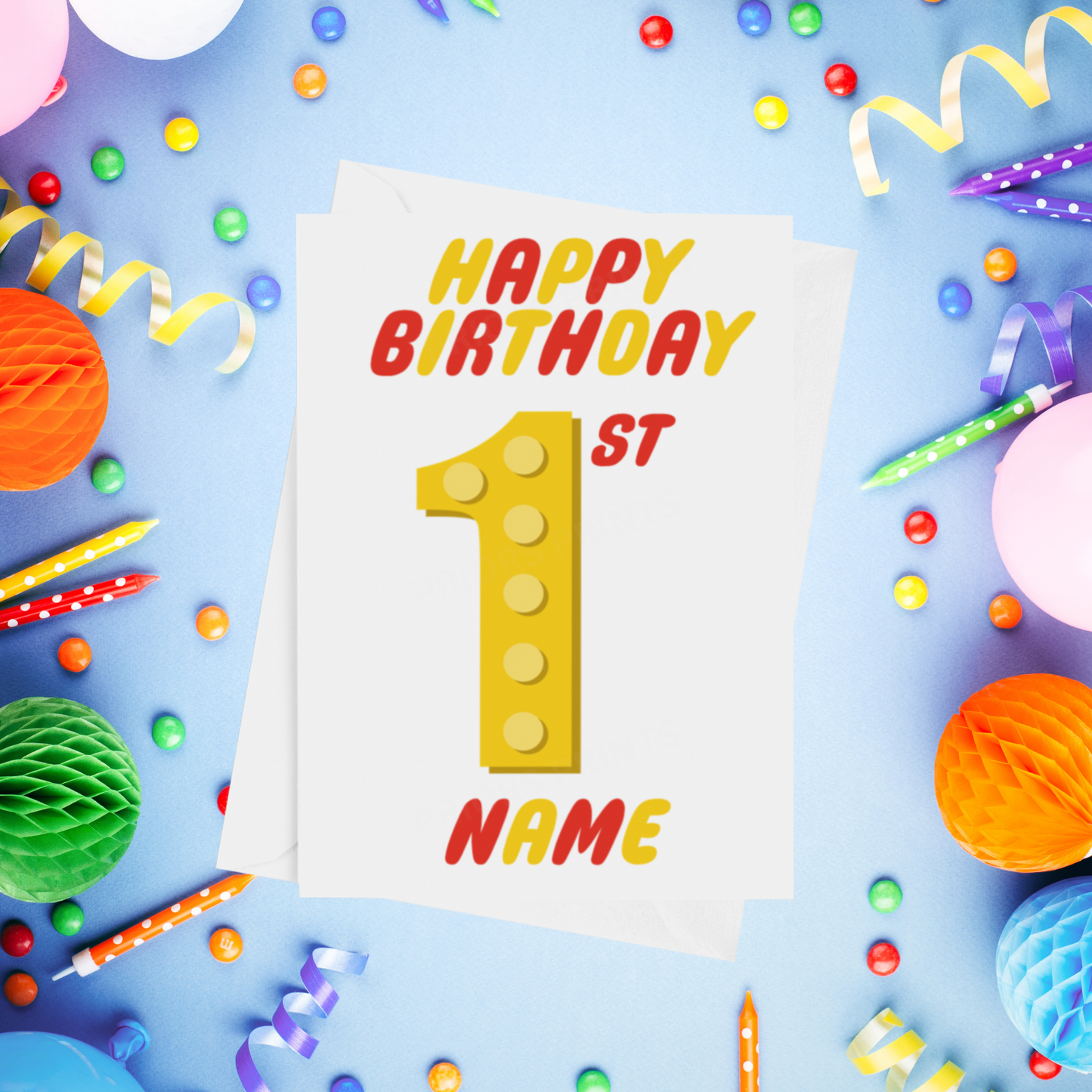 Red or Yellow Lego Personalised Birthday Card with Child's Age