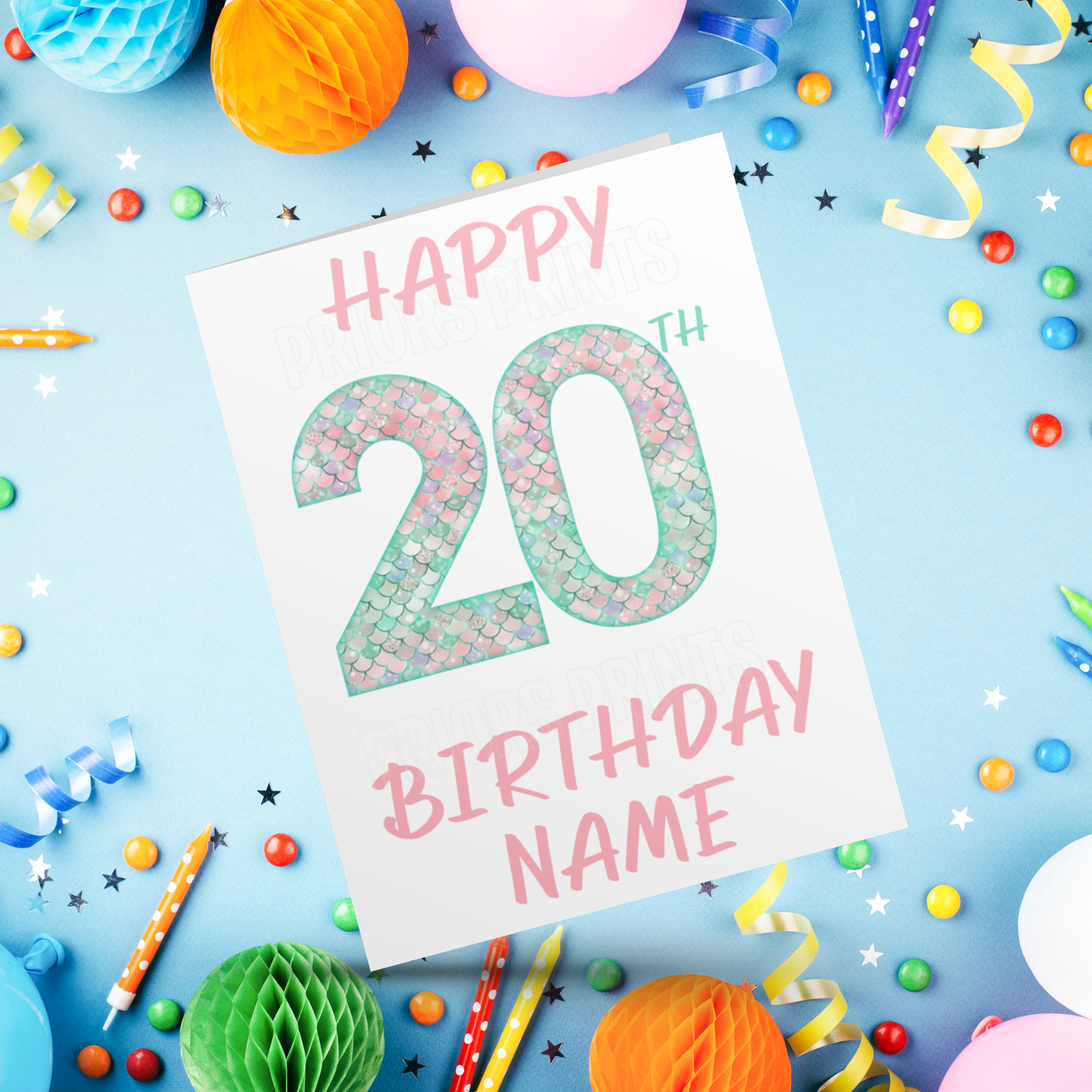 Personalised Mermaid Scales Birthday Card with age 1-20