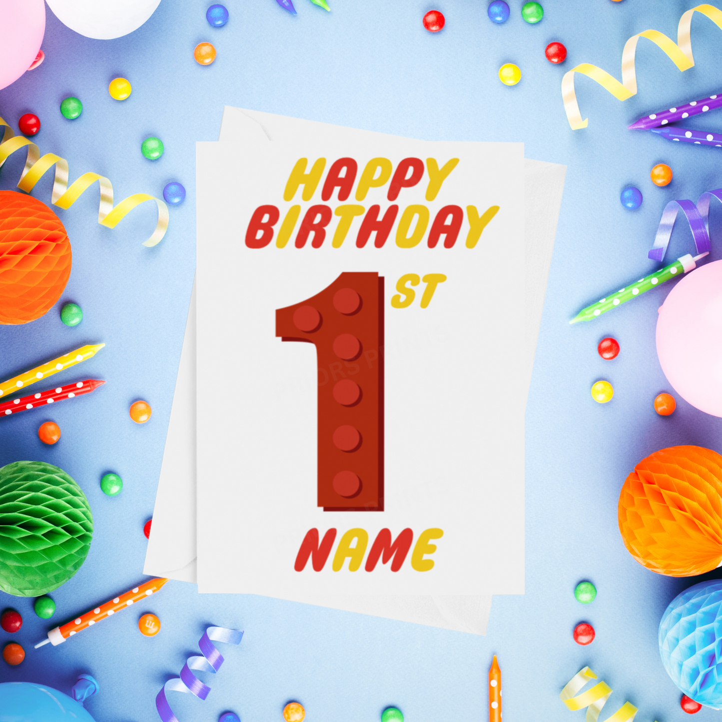 Red or Yellow Lego Personalised Birthday Card with Child's Age