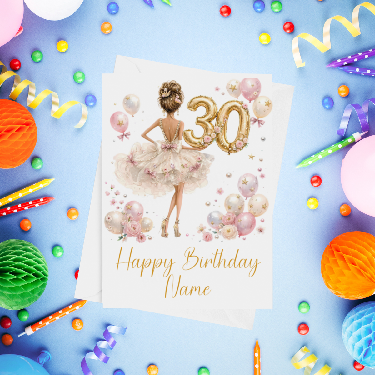 Woman in pretty Dress Personalised Birthday Card with Age