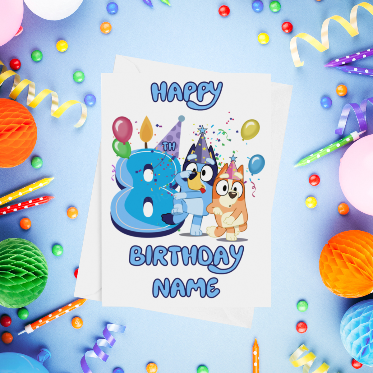 Bluey & Bingo Personalised Birthday Card with Child's Age 1-9 Years in Pink or Blue