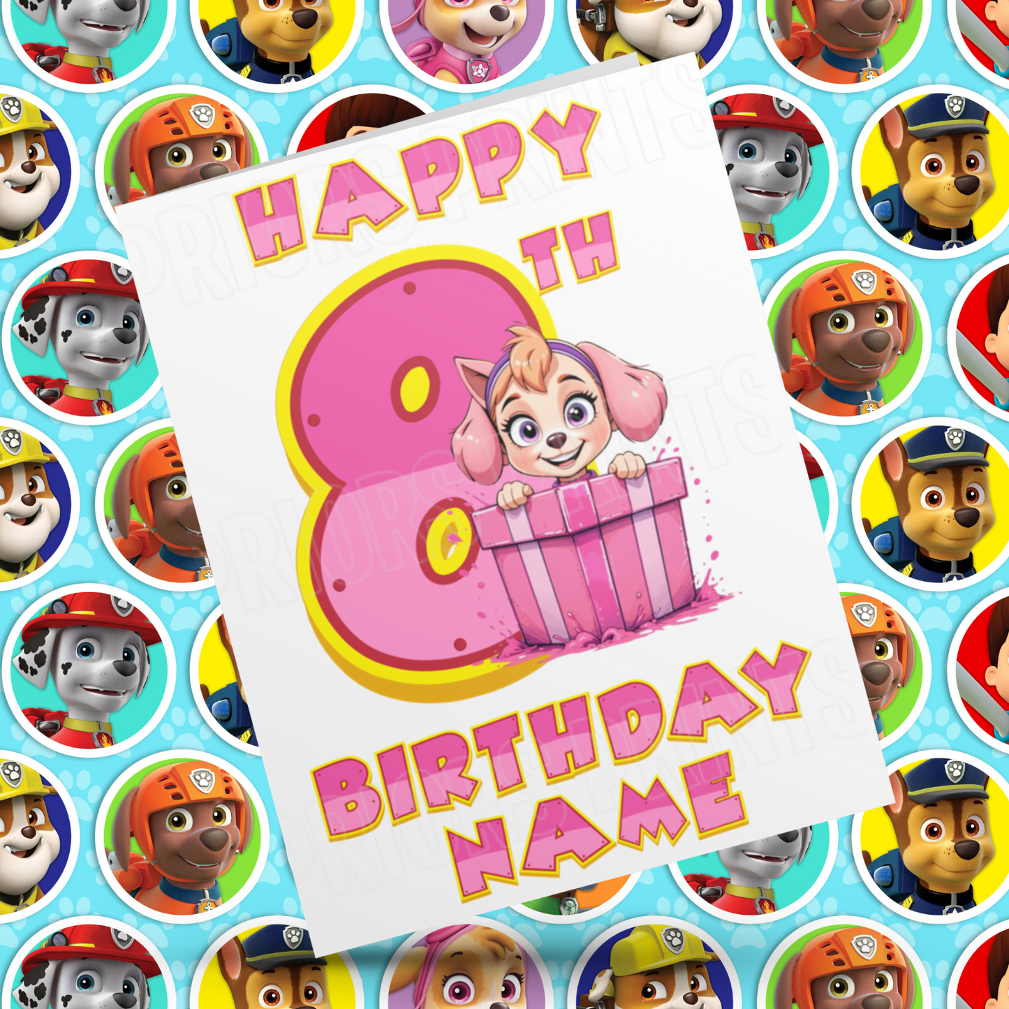 Personalised Pink Paw Patrol Birthday Card with Age 1-9 Years