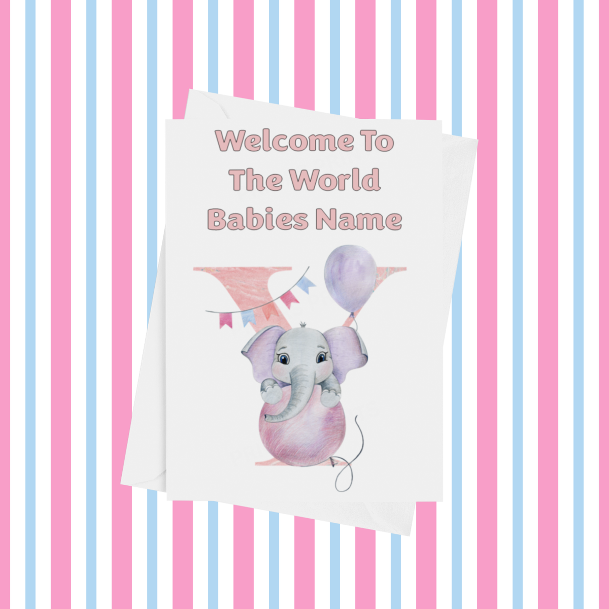 Welcome To The World Elephants Personalised Card for New Baby in Pink