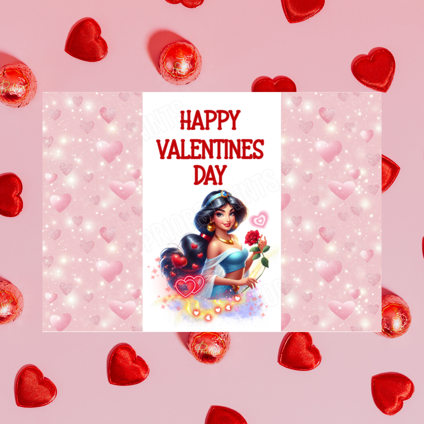 Princess Valentines Day Chocolate Bar Wrappers Anna  Belle  Cinderella  Merida Elsa  Jasmine  Ariel Mulan  Rapunzel  Snow White
