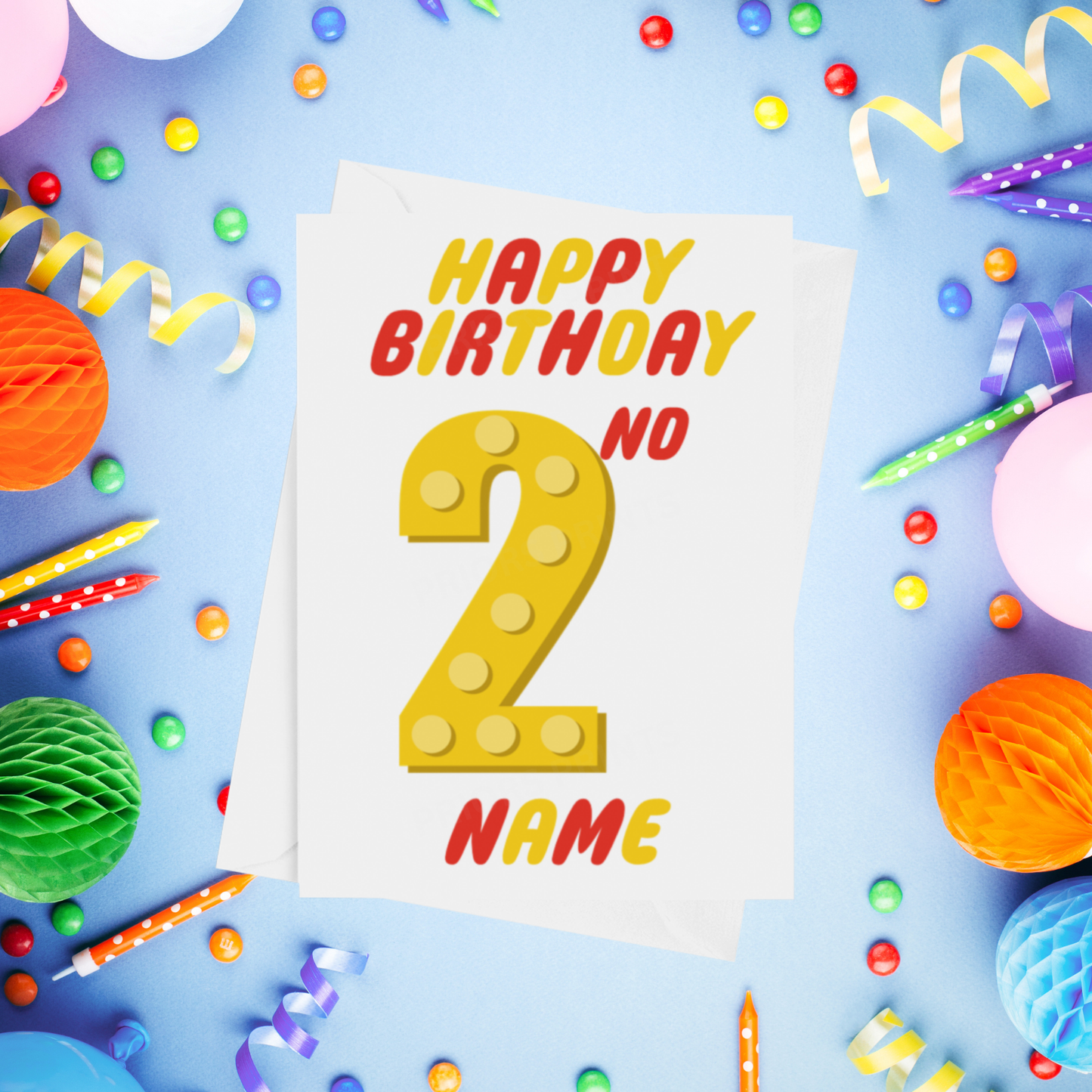 Red or Yellow Lego Personalised Birthday Card with Child's Age