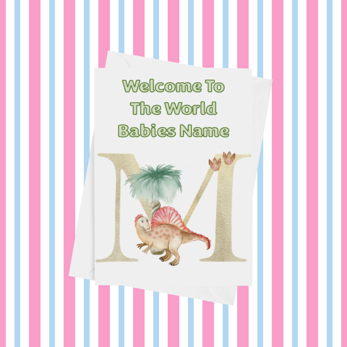 Welcome To The World Dinosaur Personalised Card for New Baby in Gold