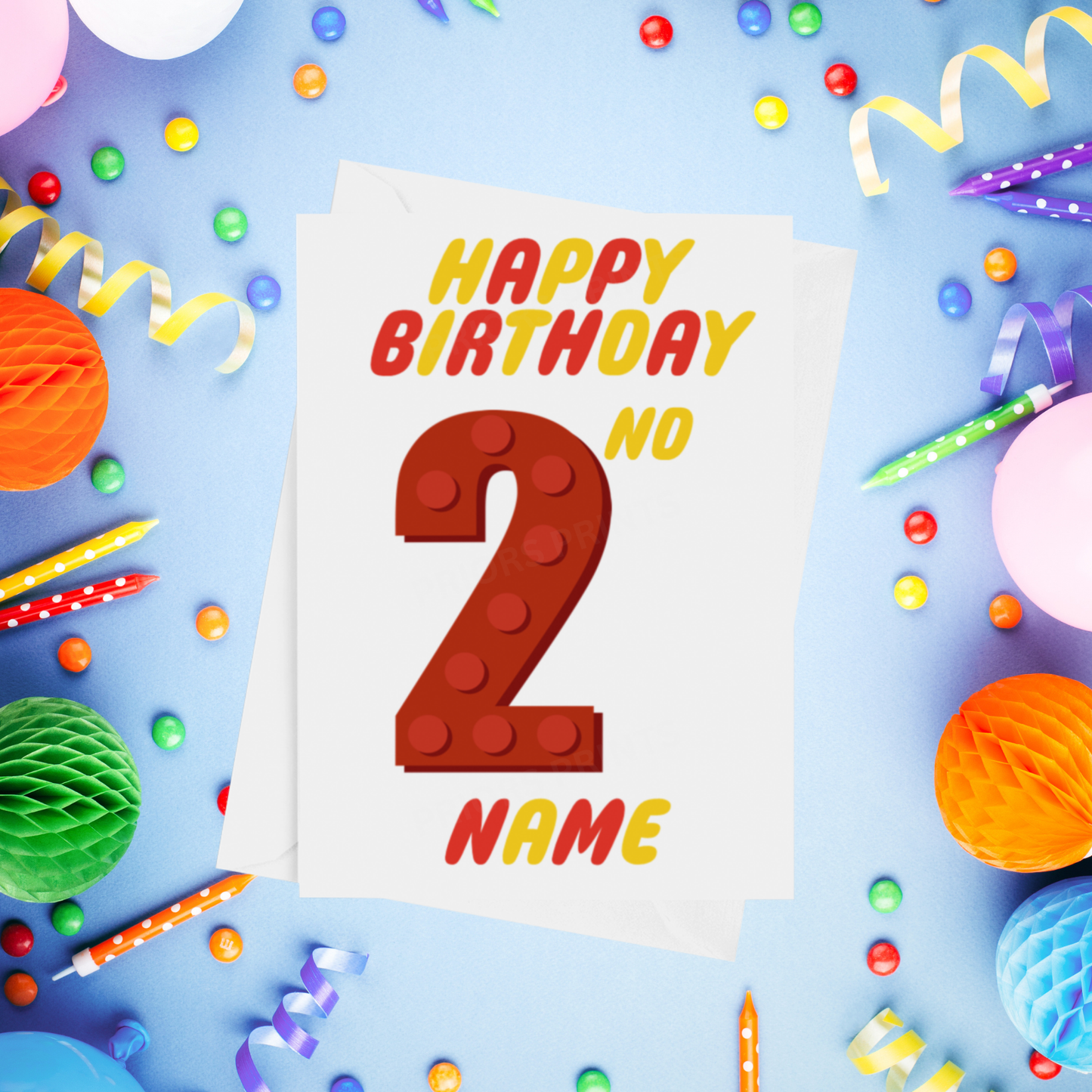 Red or Yellow Lego Personalised Birthday Card with Child's Age