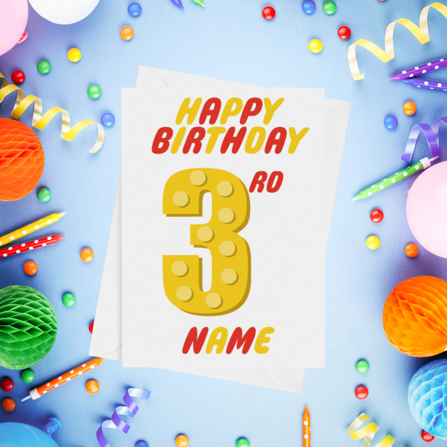 Red or Yellow Lego Personalised Birthday Card with Child's Age