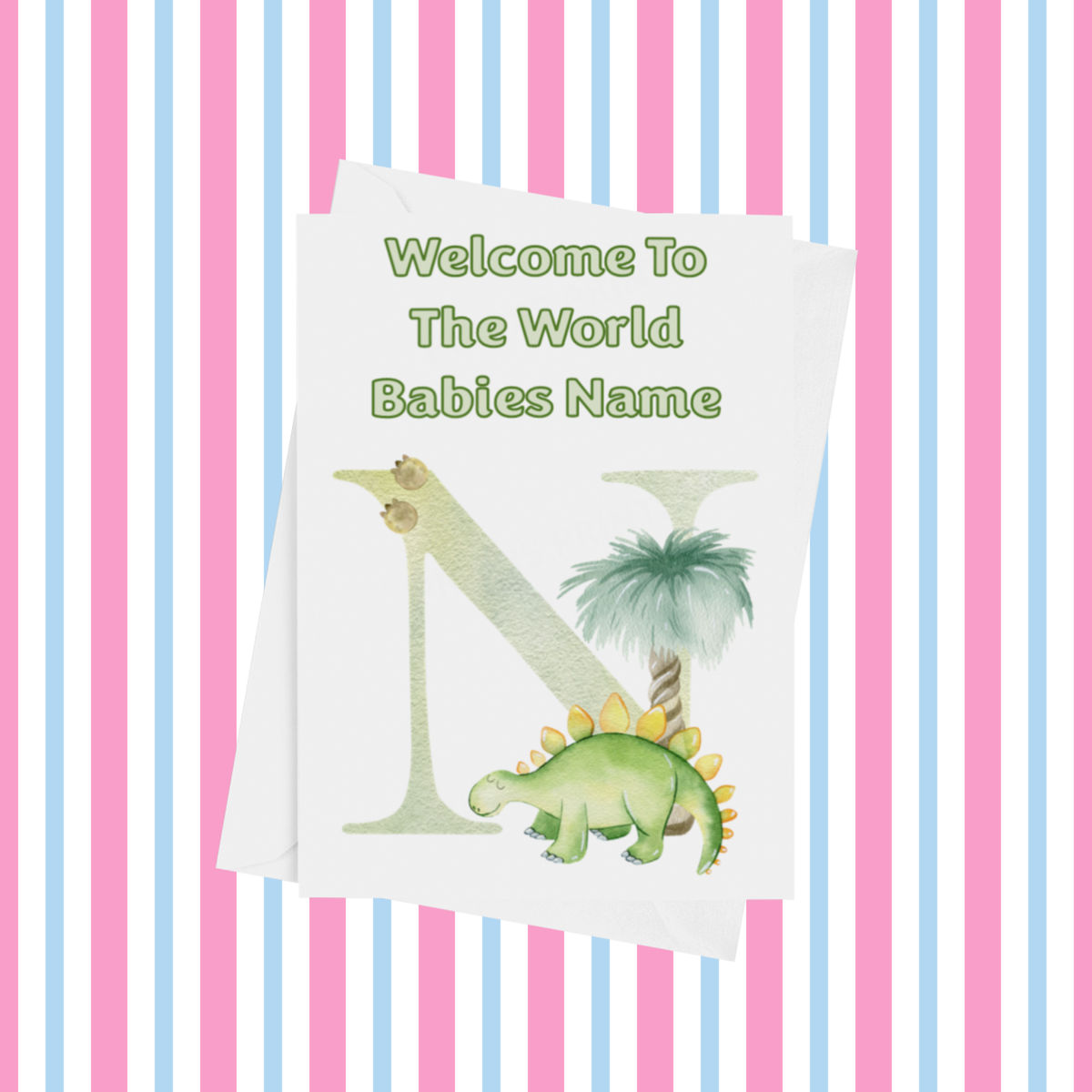 Welcome To The World Dinosaur Personalised Card for New Baby in Gold