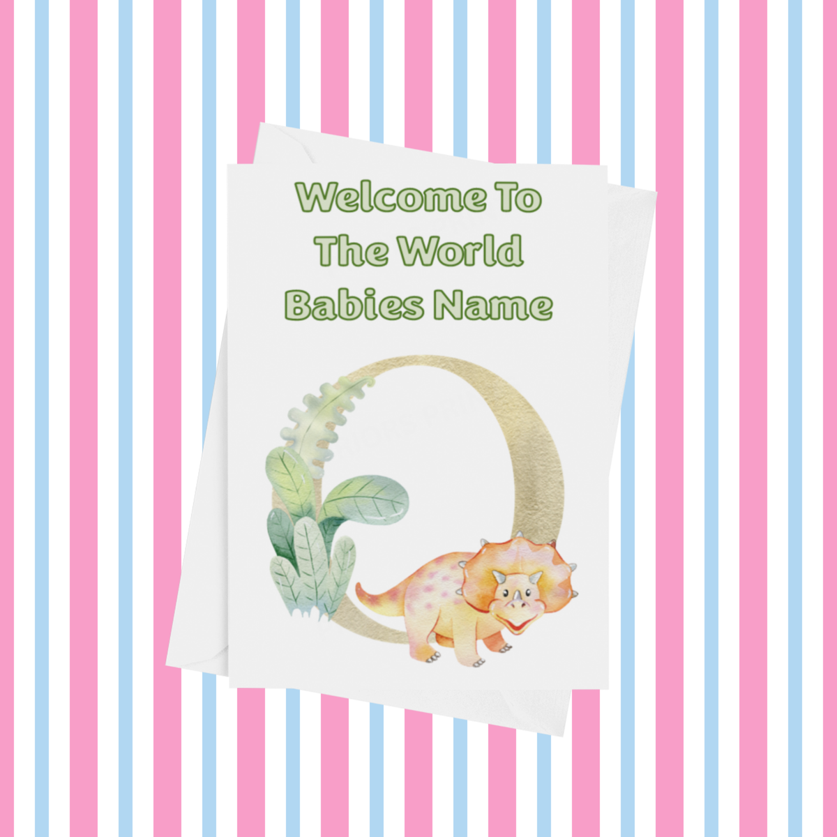 Welcome To The World Dinosaur Personalised Card for New Baby in Gold