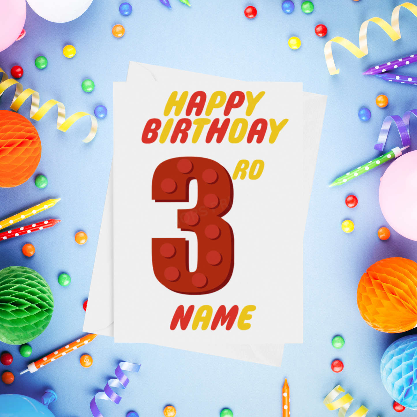 Red or Yellow Lego Personalised Birthday Card with Child's Age