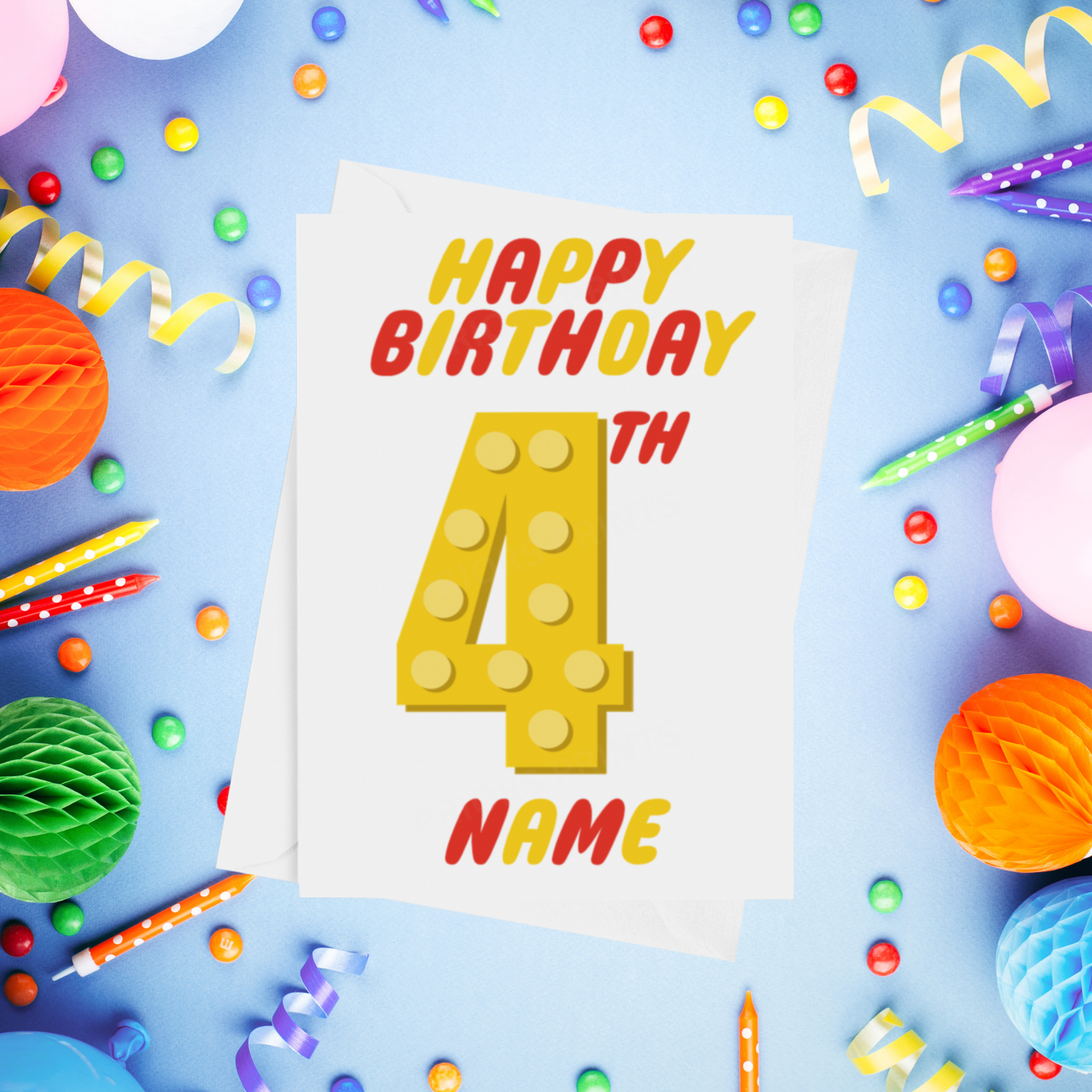 Red or Yellow Lego Personalised Birthday Card with Child's Age