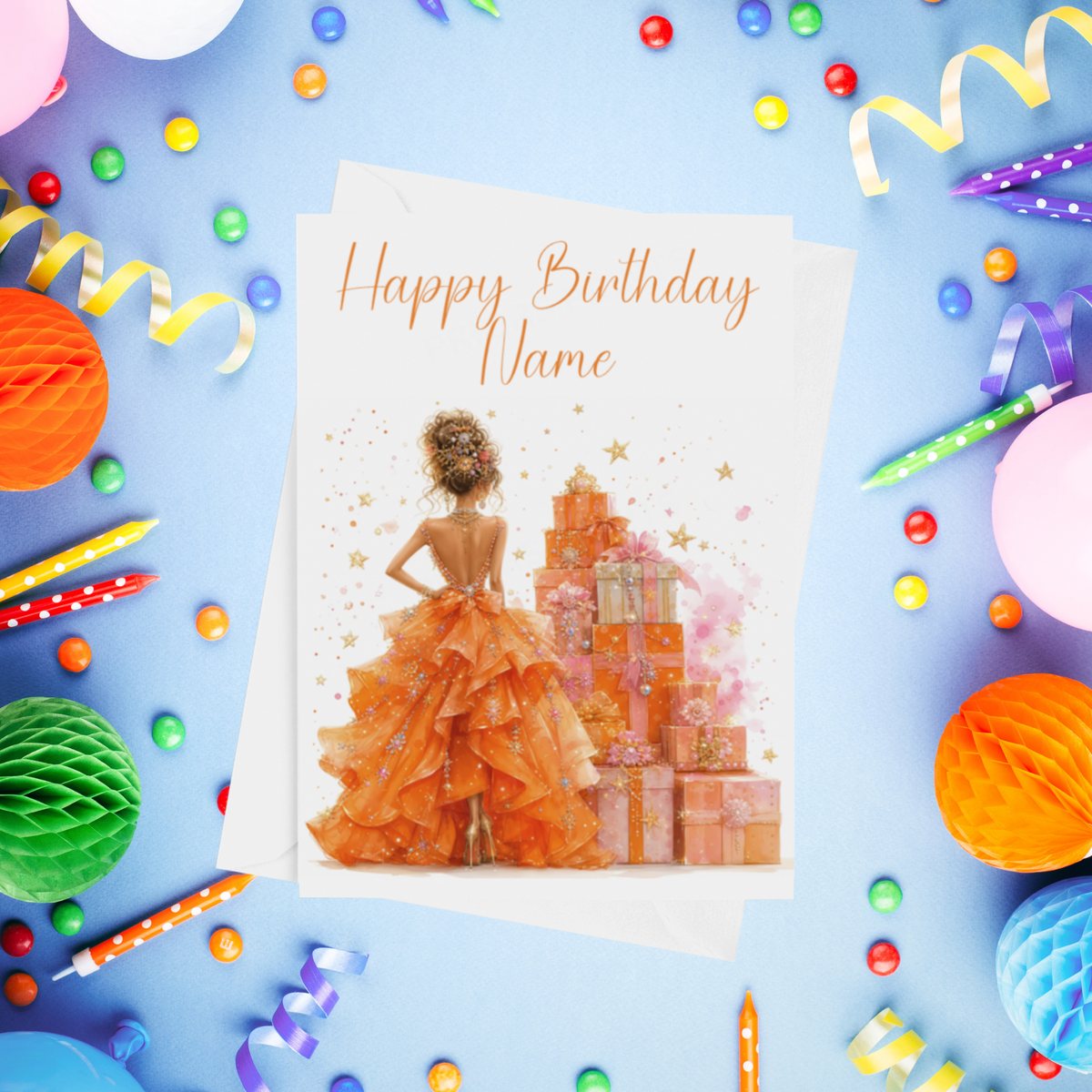 Woman in Pretty Dress Personalised Birthday Card