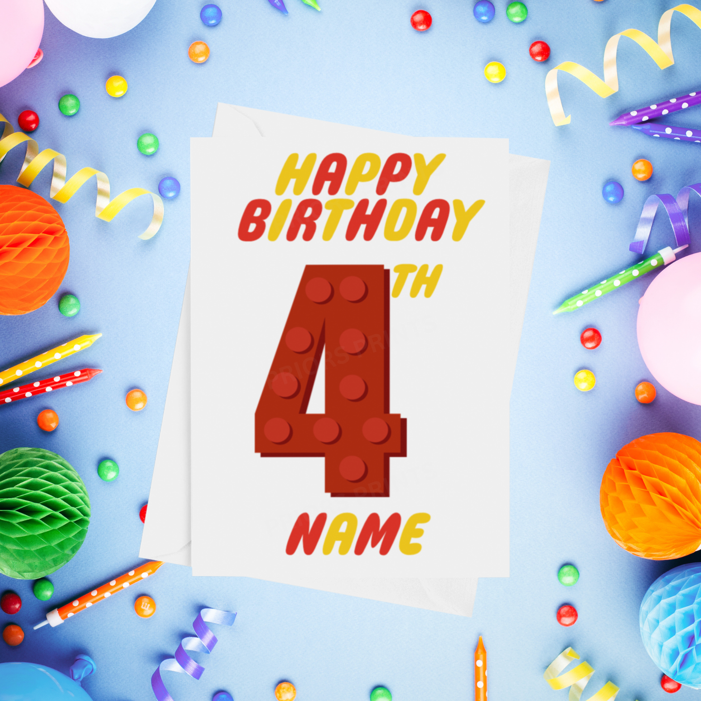 Red or Yellow Lego Personalised Birthday Card with Child's Age