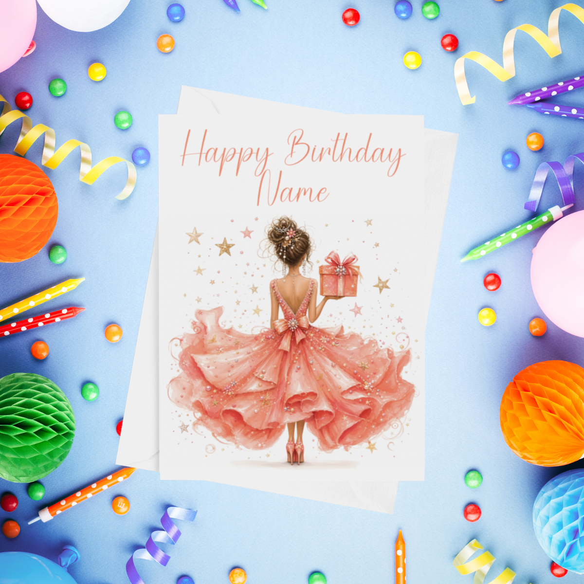 Woman in Pretty Dress Personalised Birthday Card