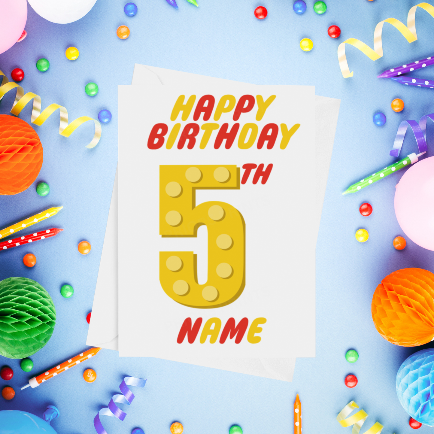 Red or Yellow Lego Personalised Birthday Card with Child's Age
