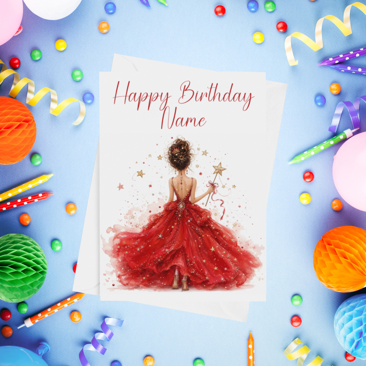 Woman in Pretty Dress Personalised Birthday Card