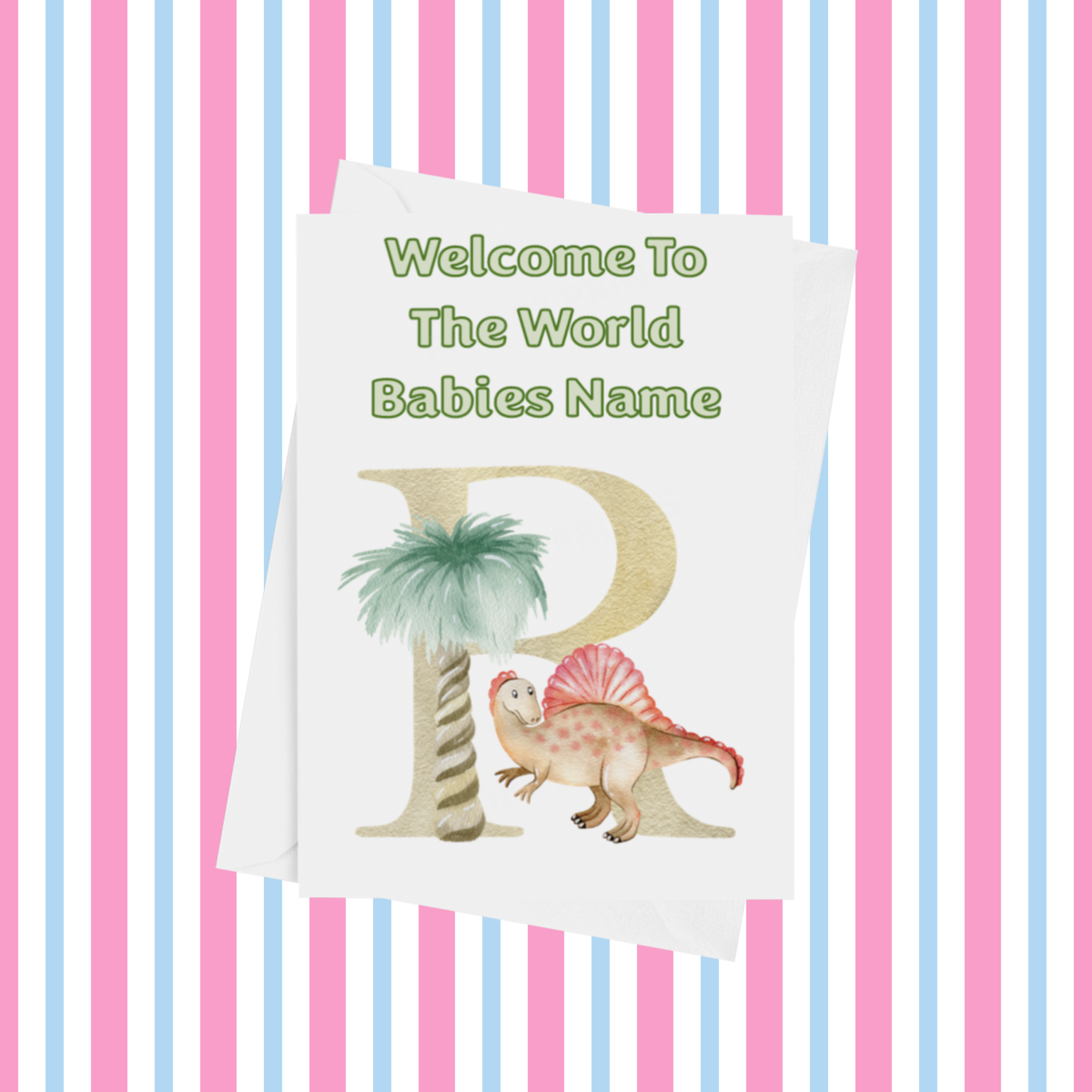 Welcome To The World Dinosaur Personalised Card for New Baby in Gold