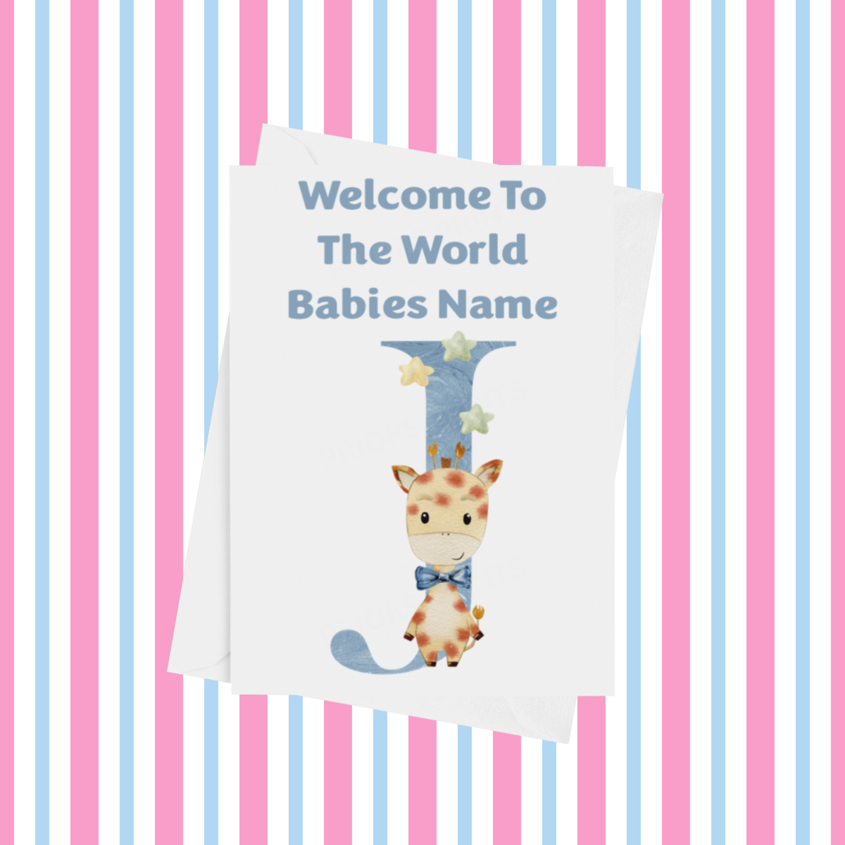 Welcome To The World Giraffe Personalised Card for New Baby in Blue