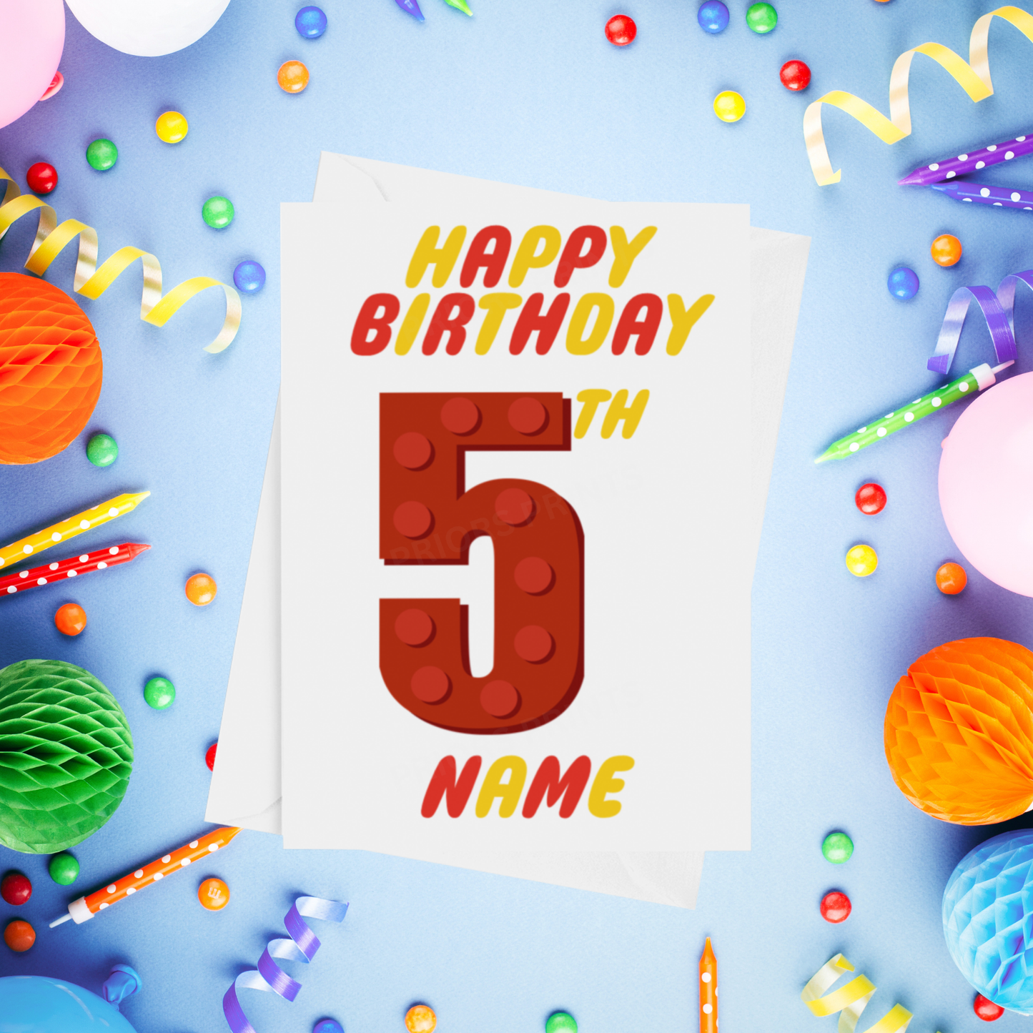 Red or Yellow Lego Personalised Birthday Card with Child's Age