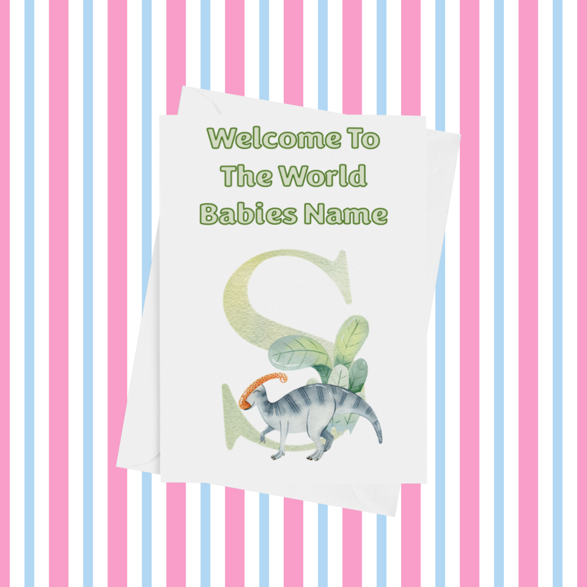 Welcome To The World Dinosaur Personalised Card for New Baby in Gold