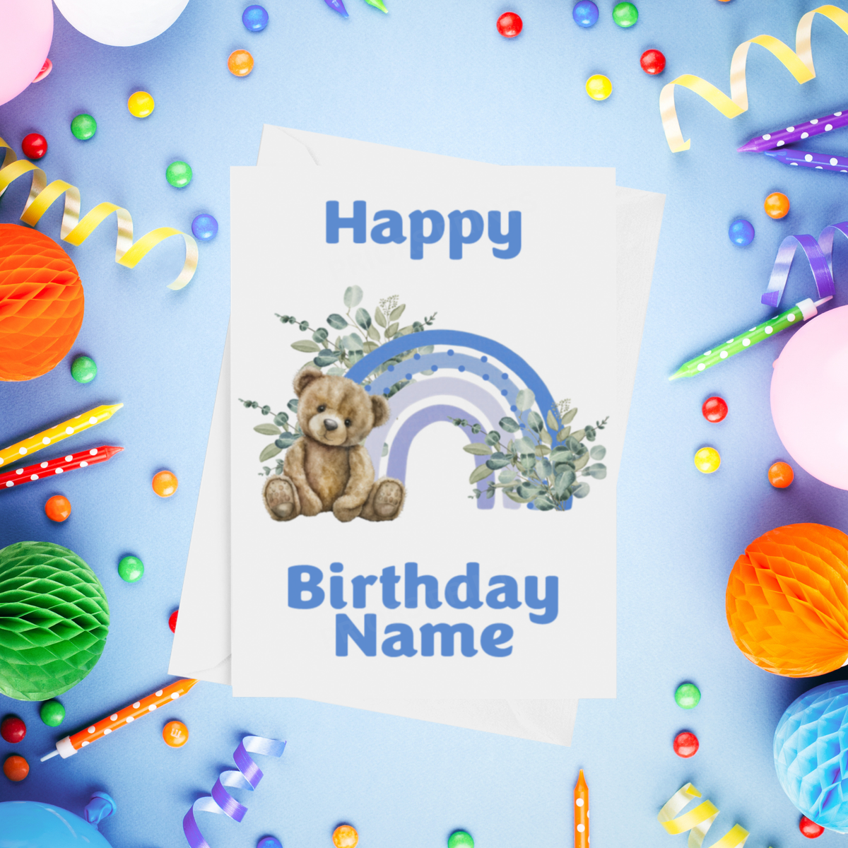 Rainbow Bear Personalised Birthday Card