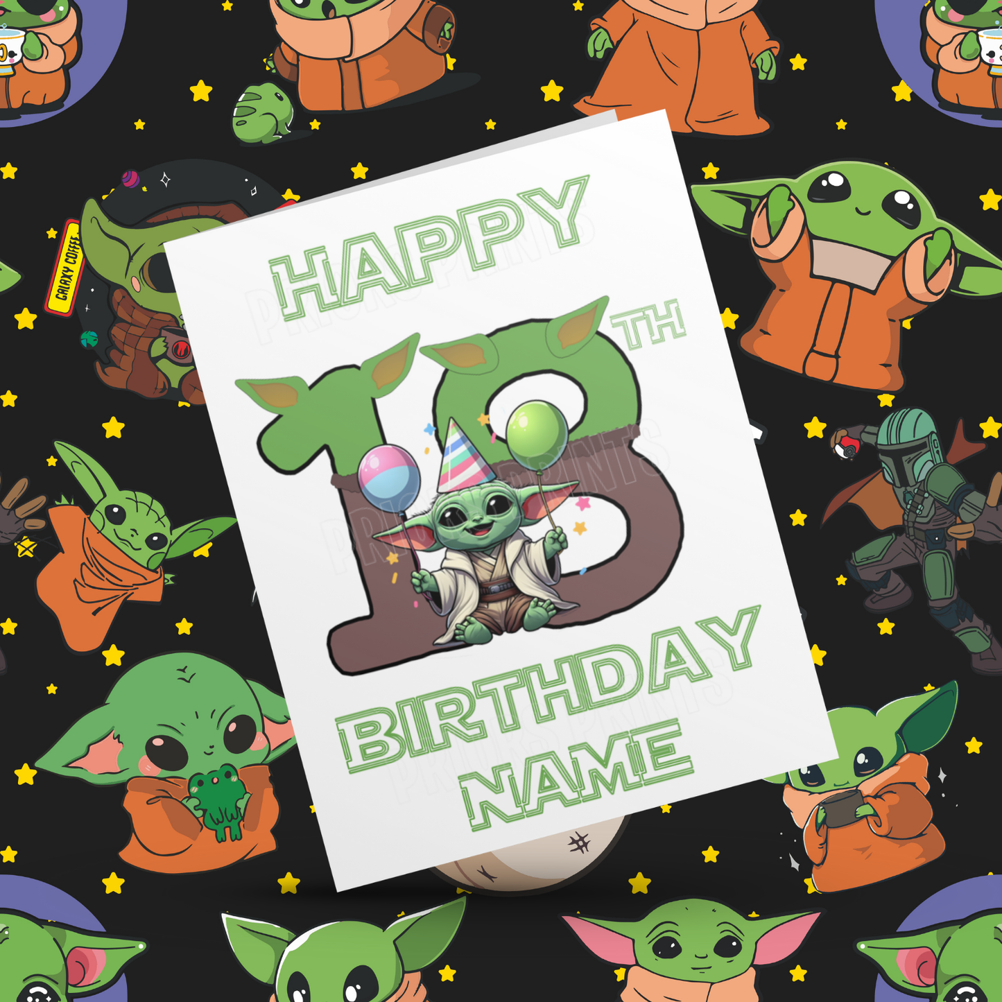 Personalised Baby Yoda Birthday Card with Age 1-20 Years (Starwars)