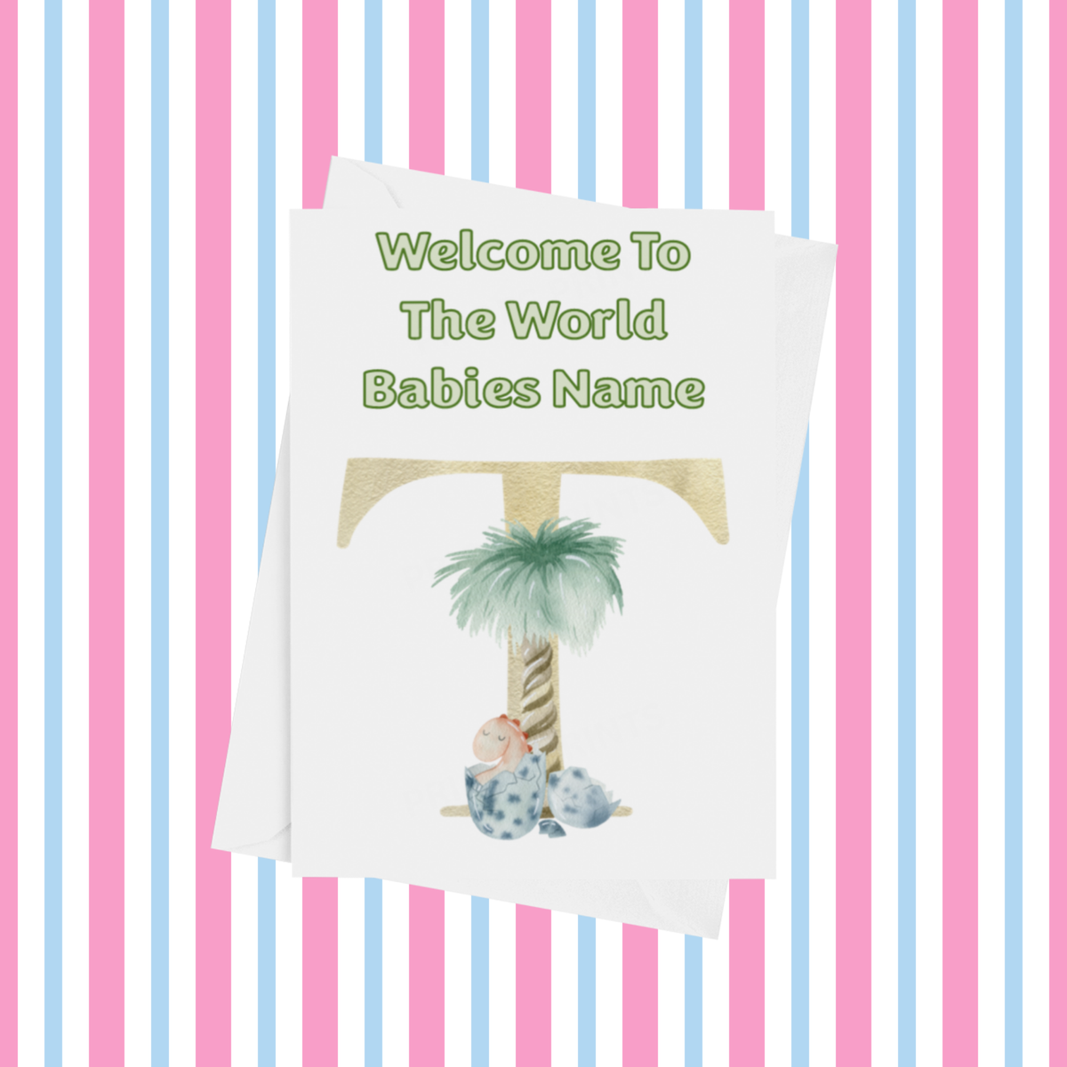 Welcome To The World Dinosaur Personalised Card for New Baby in Gold