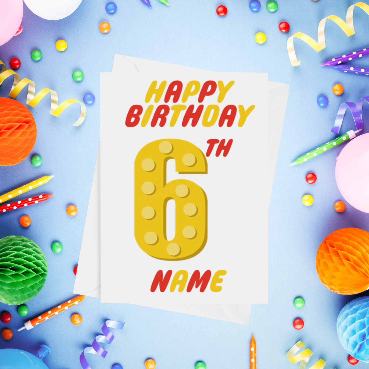 Red or Yellow Lego Personalised Birthday Card with Child's Age