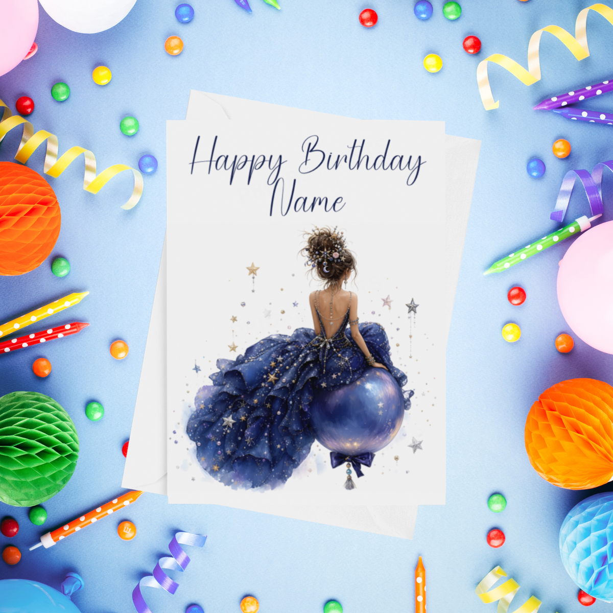 Woman in Pretty Dress Personalised Birthday Card