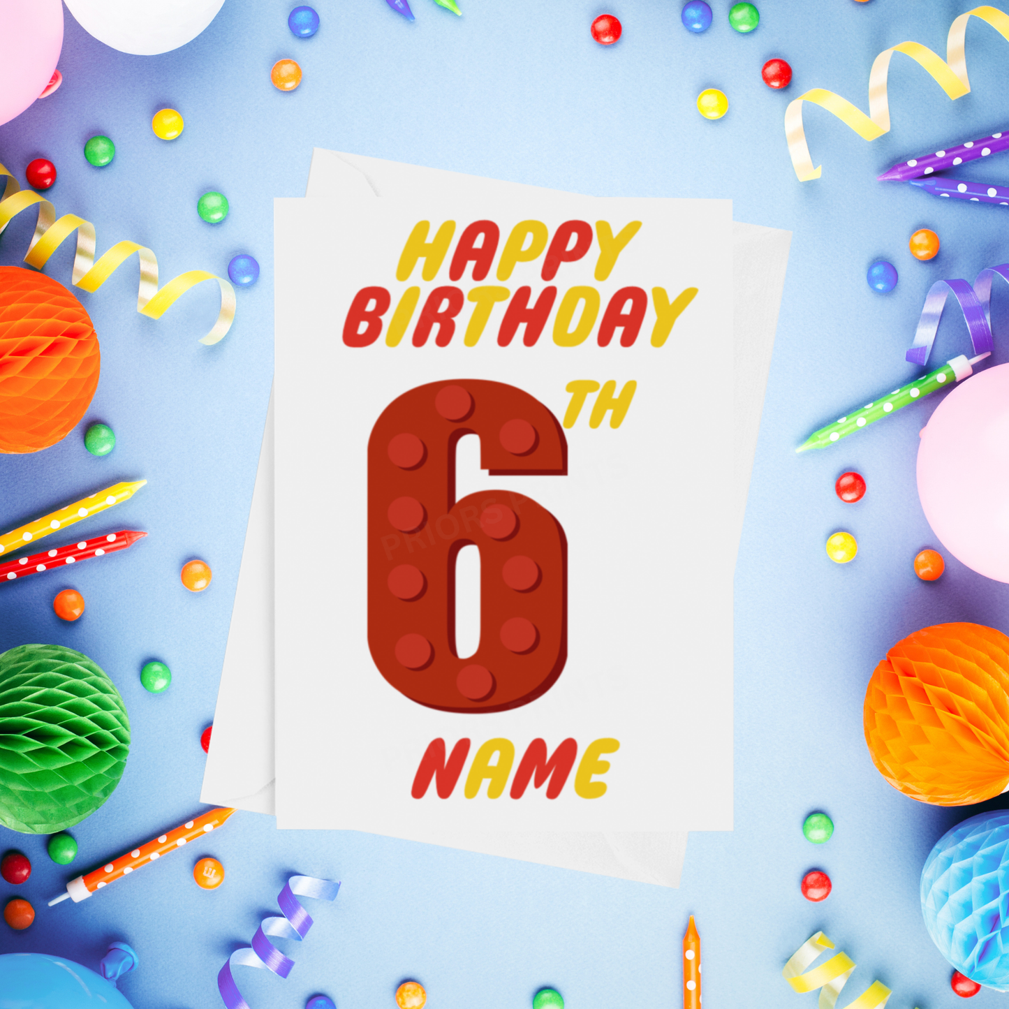 Red or Yellow Lego Personalised Birthday Card with Child's Age