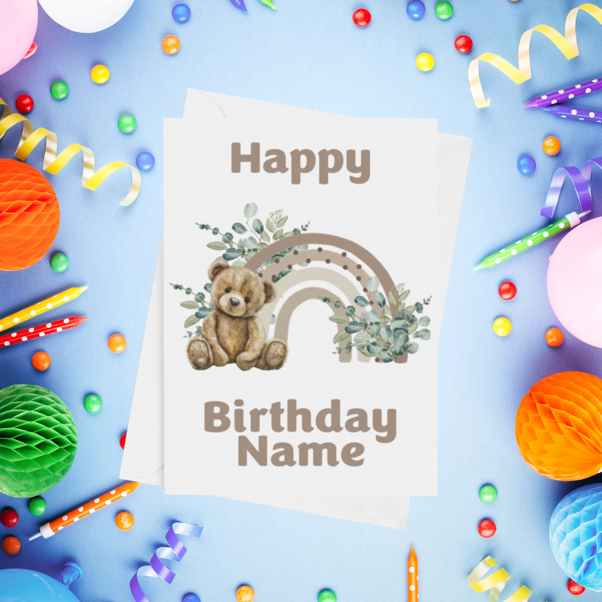 Rainbow Bear Personalised Birthday Card