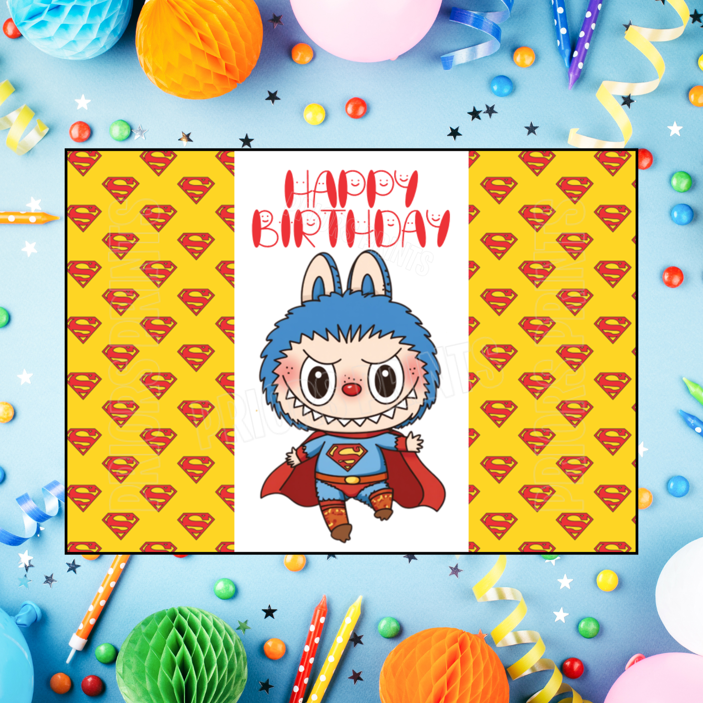 Labubu Dressed as Superhero Characters Birthday Chocolate Bar Wrappers