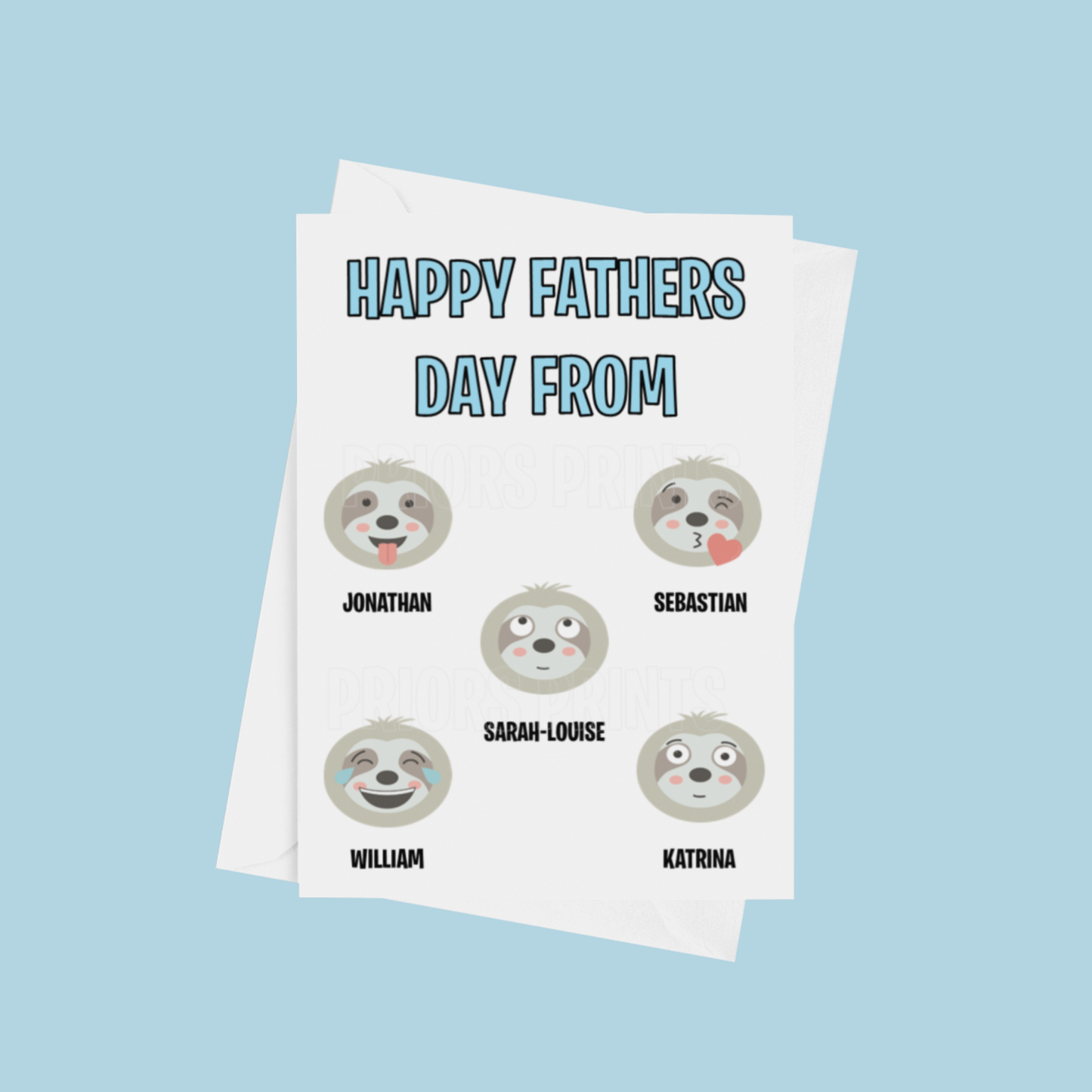Personalised Sloth Fathers Day Card for up to 6 children