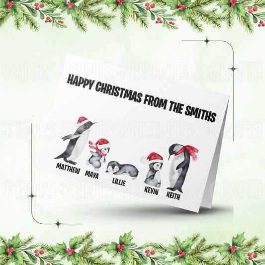 Personalised Penguin Family Christmas Card