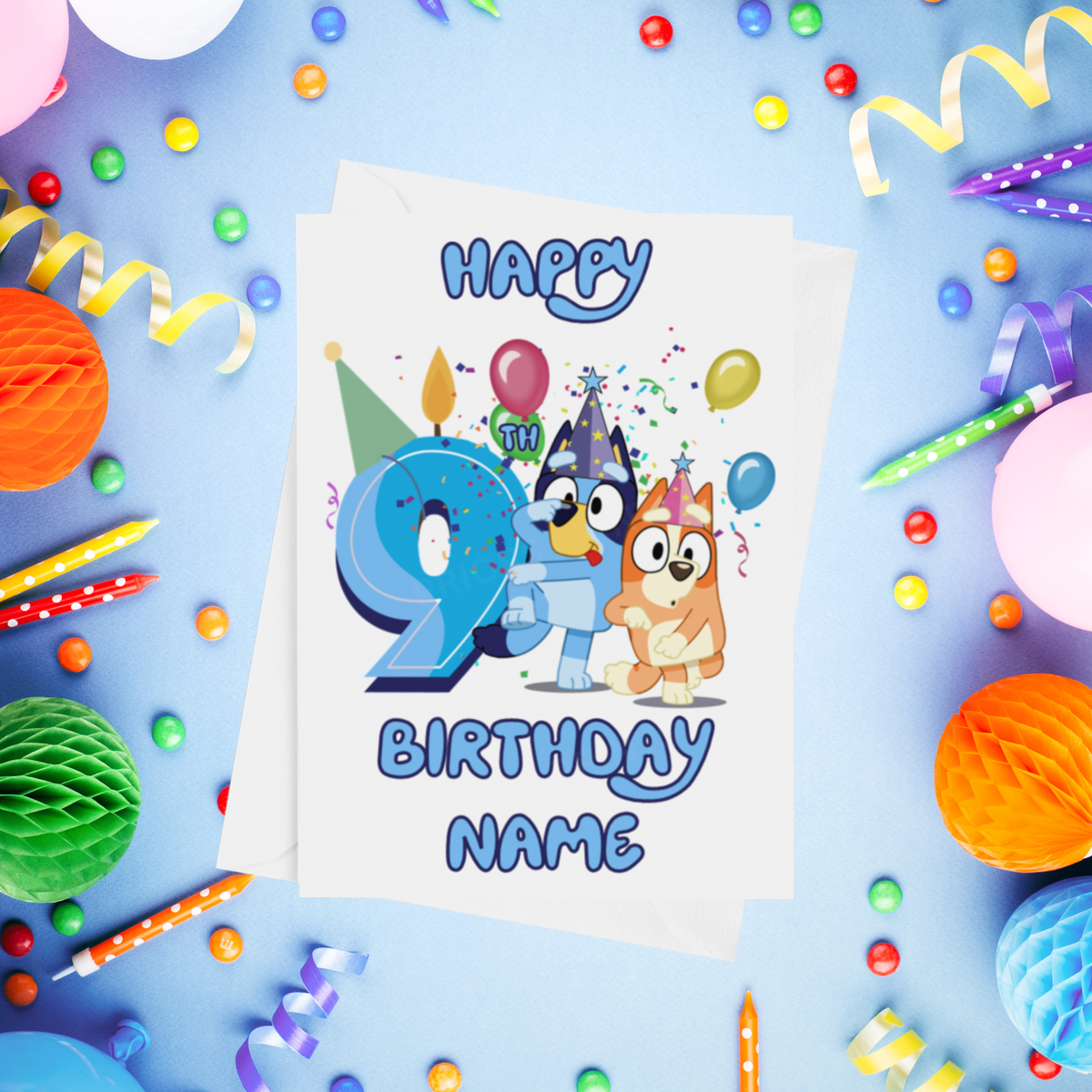 Bluey & Bingo Personalised Birthday Card with Child's Age 1-9 Years in Pink or Blue