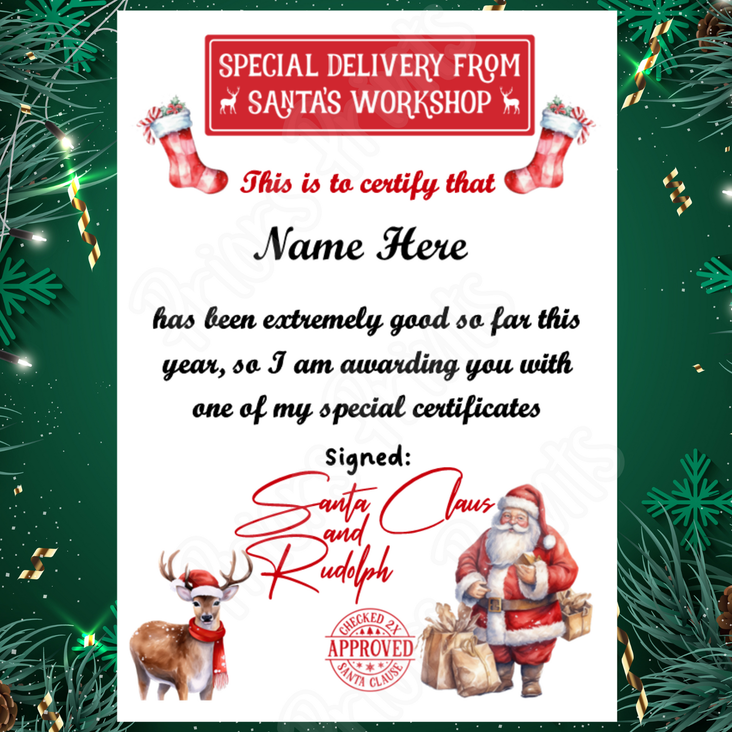 Personalised Santa Certificate A5 with 3 Different Designs to choose from