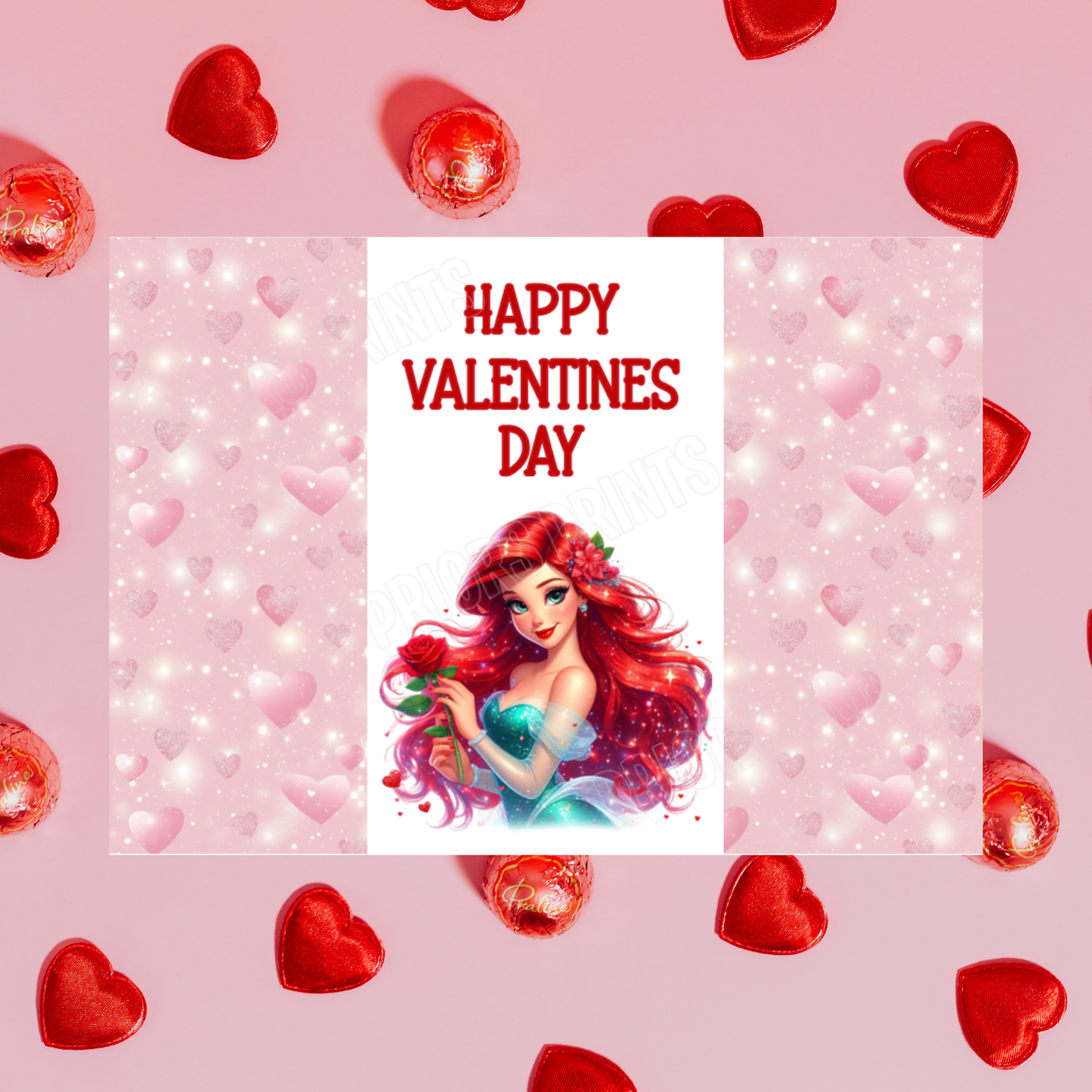 Princess Valentines Day Chocolate Bar Wrappers Anna  Belle  Cinderella  Merida Elsa  Jasmine  Ariel Mulan  Rapunzel  Snow White