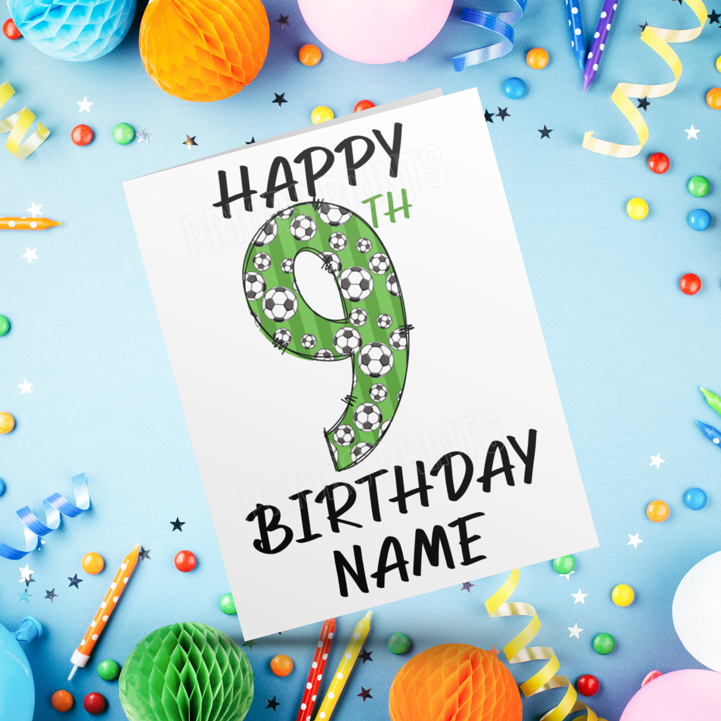 Personalised Green Football Birthday Card with age 1-20