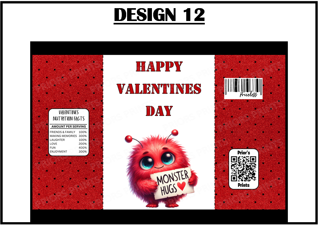 Cute Monsters Valentines Treat Packets (Medium Sized)