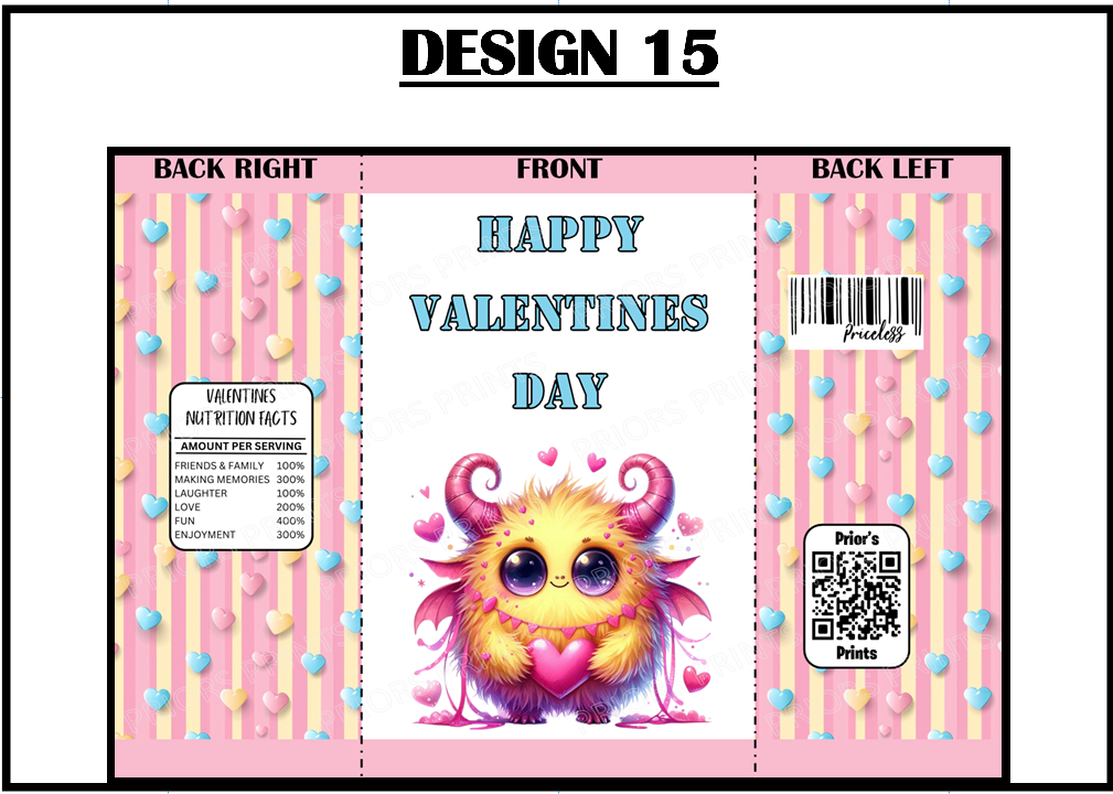 Cute Monsters Valentines Treat Packets (Medium Sized)