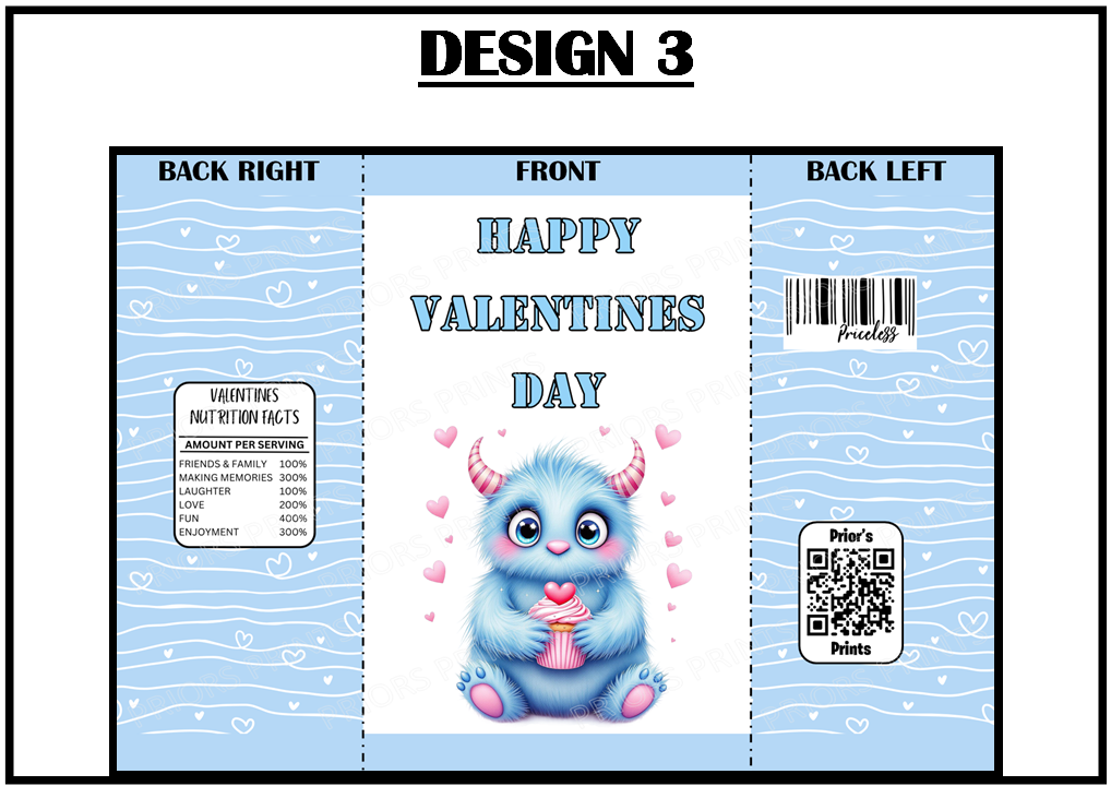 Cute Monsters Valentines Treat Packets (Medium Sized)