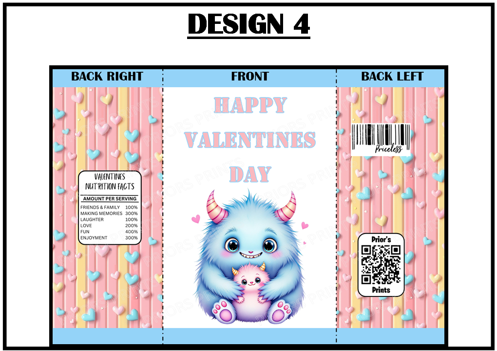 Cute Monsters Valentines Treat Packets (Medium Sized)